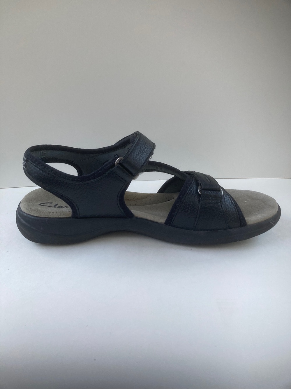 Clarks Black Leather Adjustable Strap Sandals - Picture 3 of 7